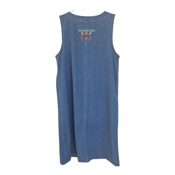 Denim Maxi Jumper Dress Christmas Holiday Embroidered Pockets L Westbound READ - Picture 6 of 13